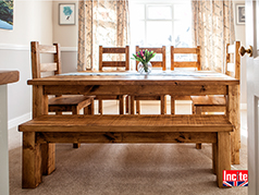 Custom Made Rustic Plank Pine Wooden Dining Furniture handmade to order to your specifications,15 Year Guarantee by Incite Interiors Derby