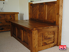 MadeTo Measure Rustic Plank Pine Monks Bench with lift up lid that Utilises Space For Discrete Storage. Handmade to order Incite Interiors Derbyshire