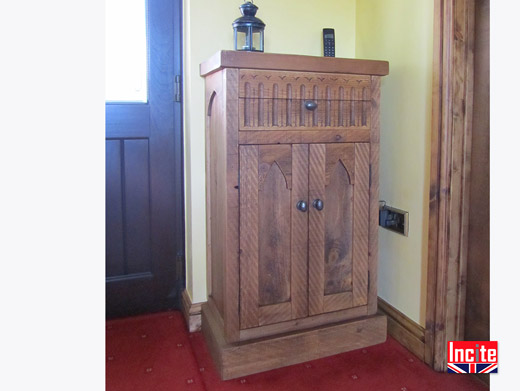 Hand Carved Plank PIne Telephone Cabinet