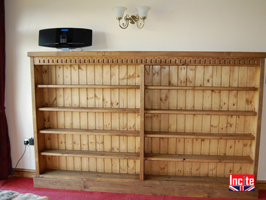 Hand Carved Gothic Plank Double Bookcase