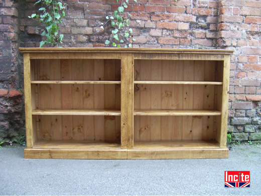 Rustic Chunky Pine Double Bookcase