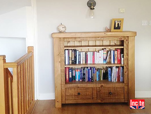 Plank Pine Bookcase with Drawers