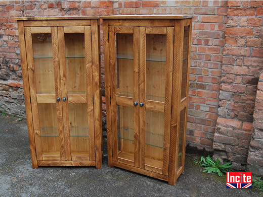 Rustic Pine Glazed Display Cabinet