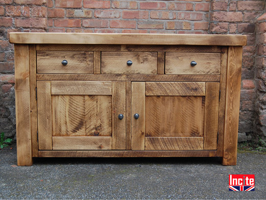 Solid Wooden 3 Drawer 2 Door Sideboard 