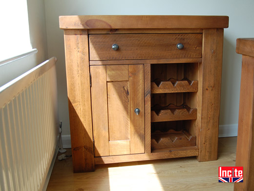 Rustic Chunky Butchers Block Cupboard Wine Rack Combination