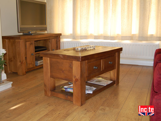 Plank Coffee Table with Drawer and Shelf