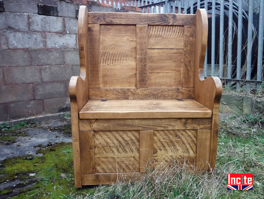 Rustic Wooden  Monks Bench With Arms