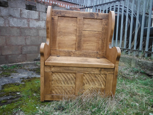 Solid Wooden Monks Bench With Arms