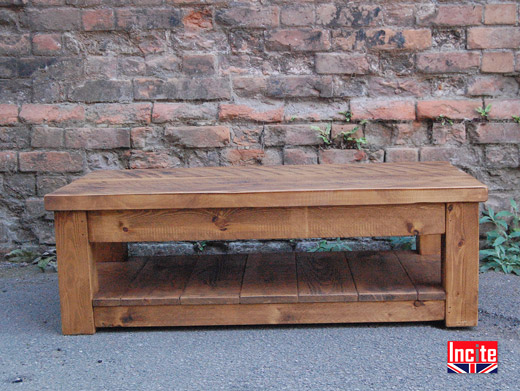 Handmade Rustic Chunky Plank Coffee Table With Shelf