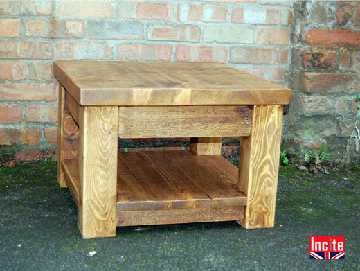 Chunky Plank Pine Coffee Table with Shelf