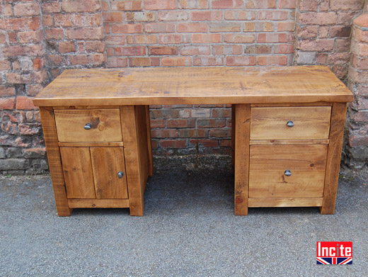 Rustic Plank Pine Double Pedestal Desk