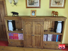 Hand Carved Pine Bookcase with Cupboard