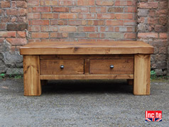 Plank Pine Coffee Table with Drawers all Handcrafted in our Derbyshire workshop to order.