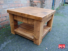 Rustic Plank Coffee Table with Shelf 